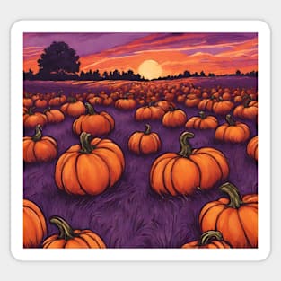 Halloween Pumpkin Patch at Dawn in Cartoon Style Sticker